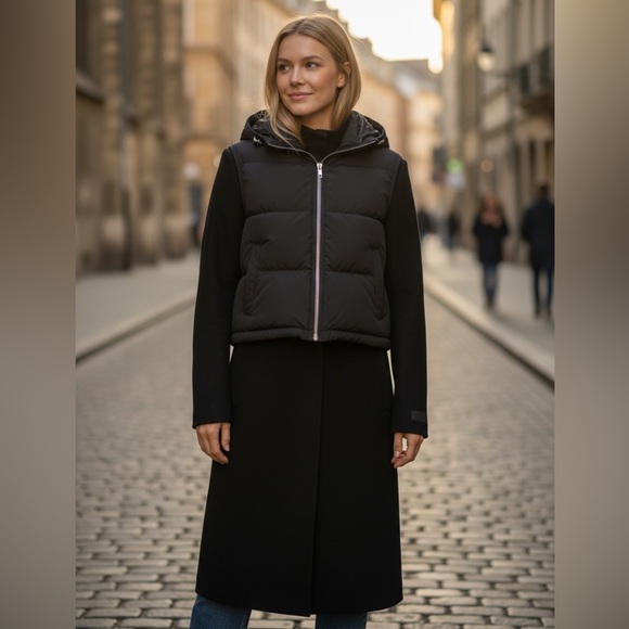 NWT MOOSE KNUCKLES Ranelagh Convertible Puffer Hooded Shell & Wool Coat Sz L - Picture 4 of 16